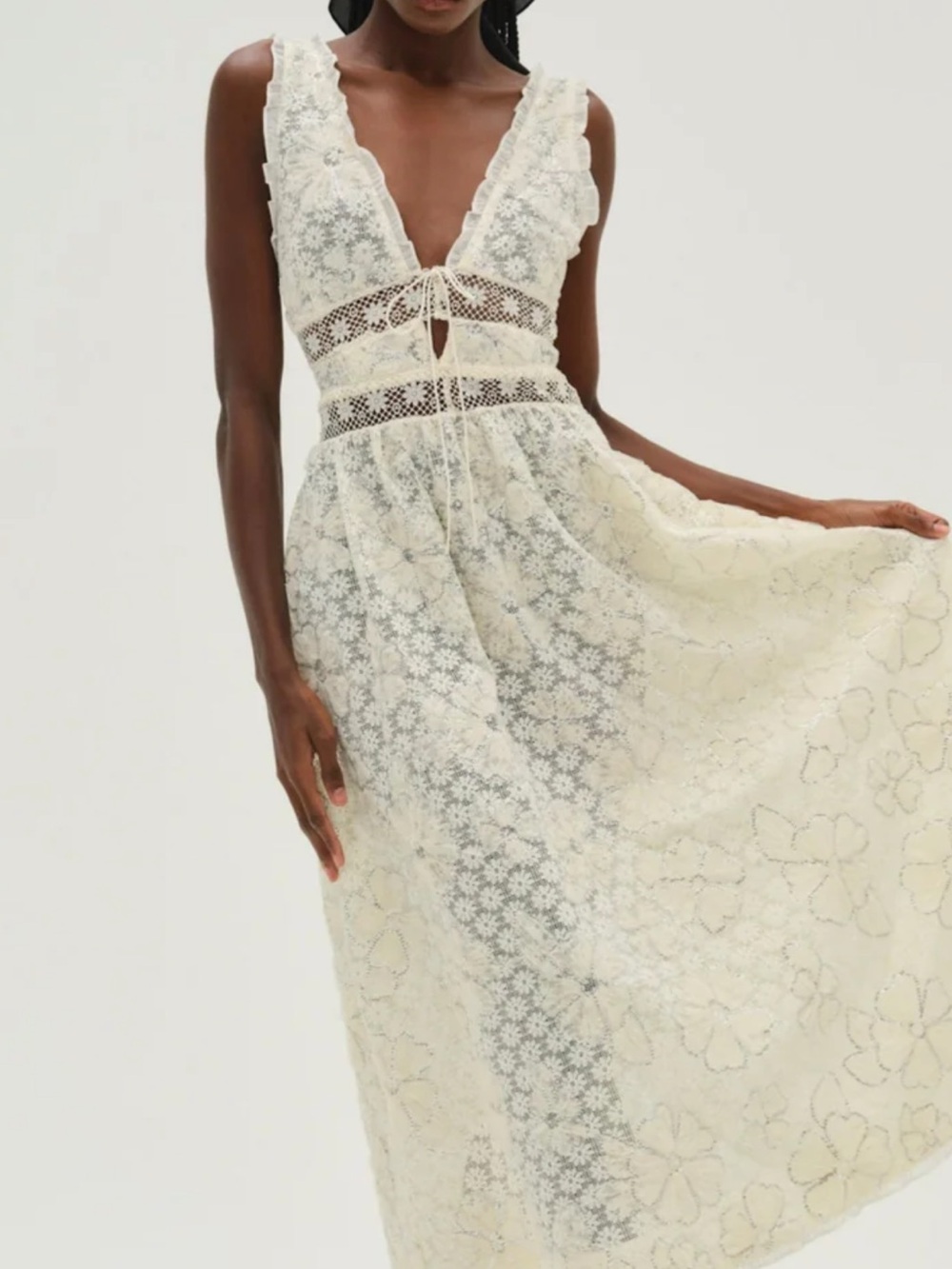 FOR LOVE & LEMONS Snowflake Cream Daisy Mesh Maxi Dress Size Large